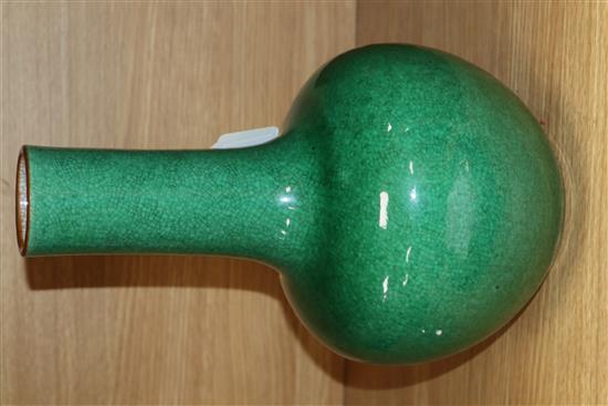 A Chinese bottle-shaped apple green crackle-glazed vase, H 32cm